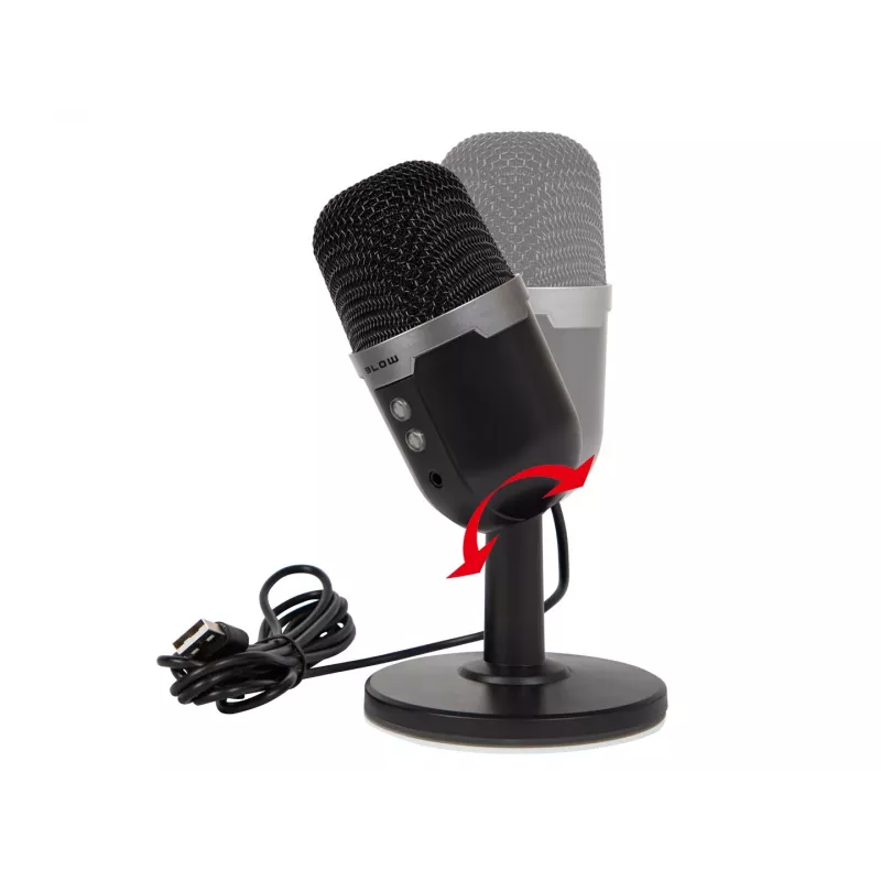 Studijas mikrofons BLOW ar LED statīvu — vadu USB 2.0, 20–16000 Hz, jutība -50 dB, 237 g
