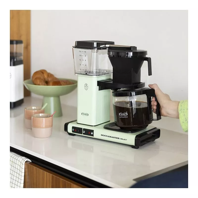 Pilienveida kafijas automāts MOCCAMASTER KBG Select — 1,25 L ūdens tvertne, 10 krūzīšu ietilpība, nerūsējošais tērauds, pasteļzaļš
