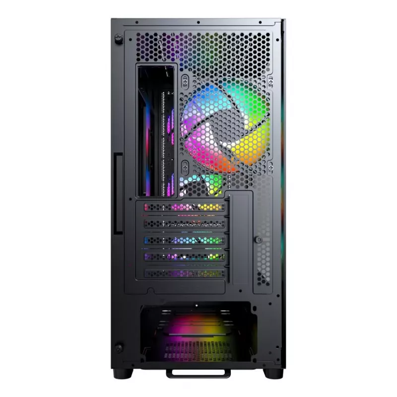 Montech X5M (B) Micro Tower PC korpuss — Micro‑ATX/Mini‑ITX, 3x120mm priekšā, 1x120mm aizmugurē, atbalsta ATX barošanas bloku, 2x3.5 collu + 4x2.5 collu, Melns