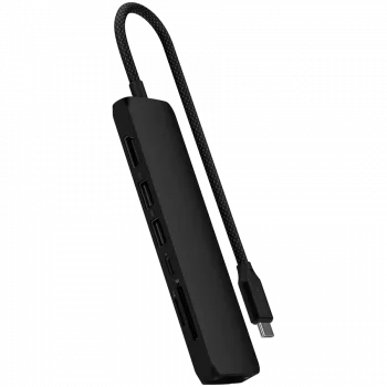Satechi 7-in-1 USB-C Slim Multiport Adapter Ethernet (USB-C PD, 2x USB-A, HDMI 4K, Ethernet, micro/SD karšu lasītājs) (Melns)