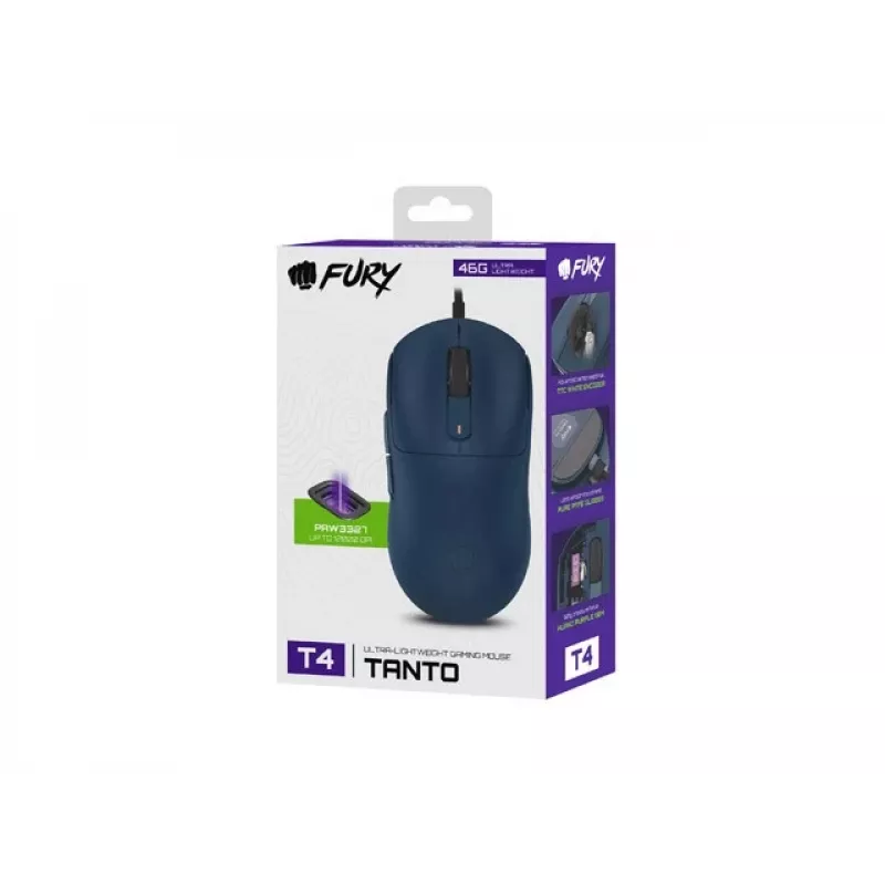 FURY TANTO T4 SPĒĻU PELE 12000DPI RGB TUMŠI ZILA PROGRAMMĒJAMA SPĒĻU