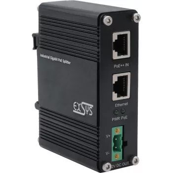 Exsys Industrie Ethernt PoE++ Splitter 802.3at 12VDC/36W 10/100/1000Mbps - Slēdzis - 1 Gbps