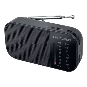 Pārnēsājams radio Muse M-025 R — MW/FM, melns, ar bateriju darbināms, kompakts (32×130×70 mm)