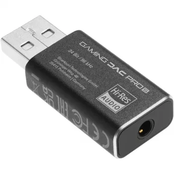 Iekšējais USB Type-A uz 3,5 mm DAC adapteris Sharkoon DAC Pro S — 2 V izeja, melns, kompakts (42×17,3×9,7 mm)
