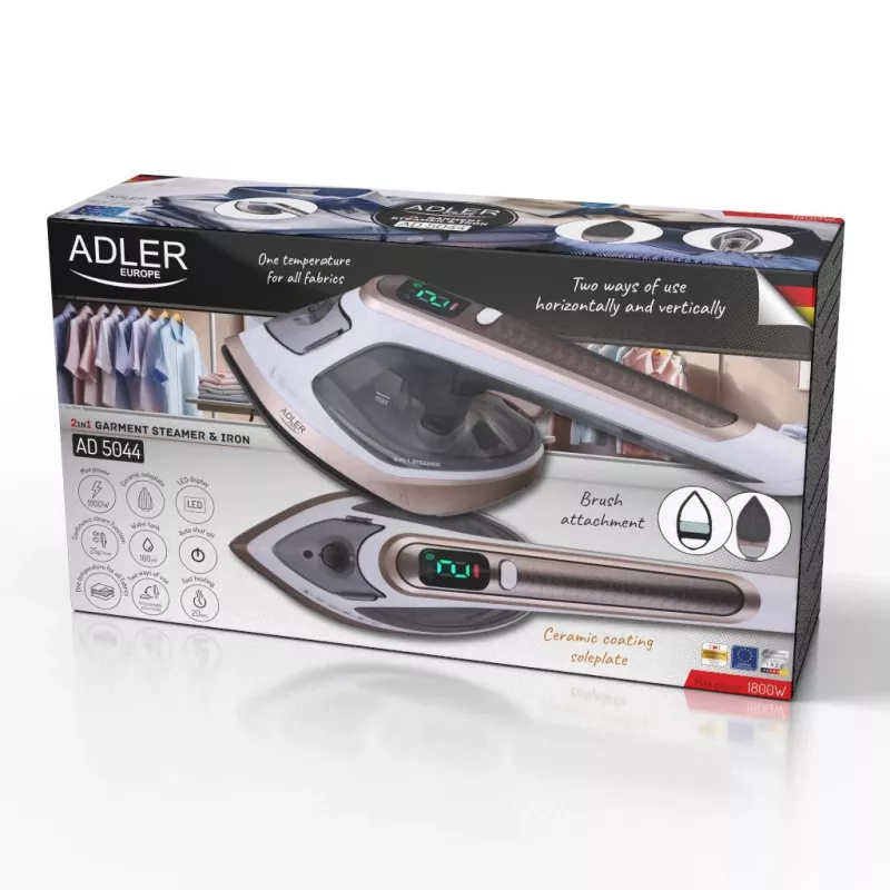 Apģērbu tvaikonis un gludeklis Adler AD 5044 — 1400 W, 0,18 L ūdens tvertne
