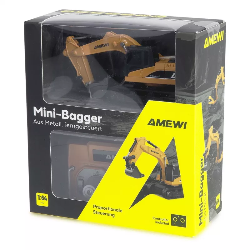 RC ekskavatora modelis Amewi 22744, mērogs 1:64, elektromotors, LiPo 200 mAh, vecumam no 6 gadiem