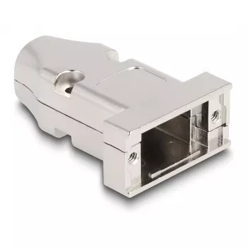 DELOCK D-Sub kabeļa apvalks 9 kontaktu savienotājam (vīrišķajam/sievišķajam) ar vilkmes aizsardzību, sudraba krāsā, plastmasa, 31,6×46,2×15,6 mm