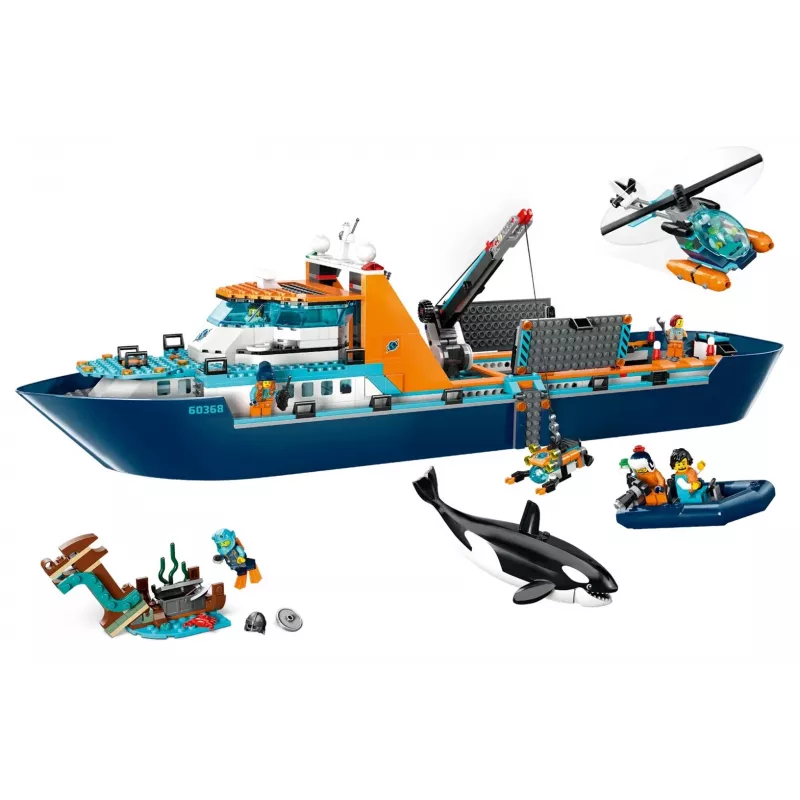 Konstrukciju rotaļlieta LEGO City Arktikas izpētes kuģis 60368 — 815 gab., 7+ gadi, ietver 4 minifigūras