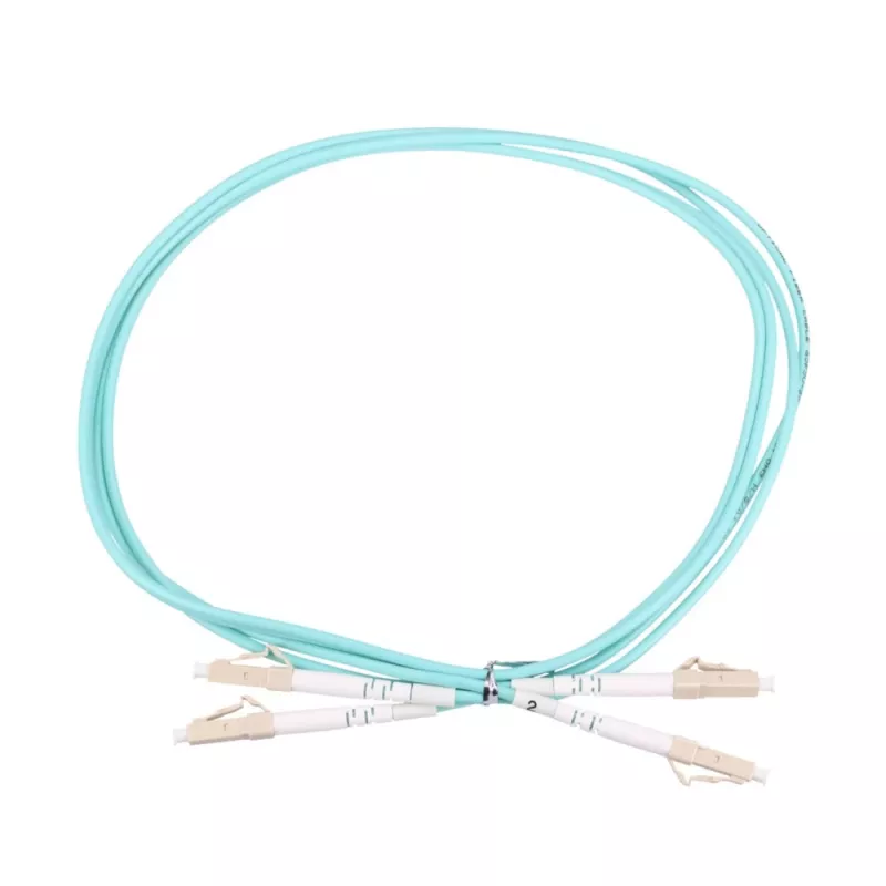 Patchcord LC/UPC-LC/UPC duplex 5 m — Extralink OM3 vairākmodu, 3 mm FTTH, akvamarīna krāsā