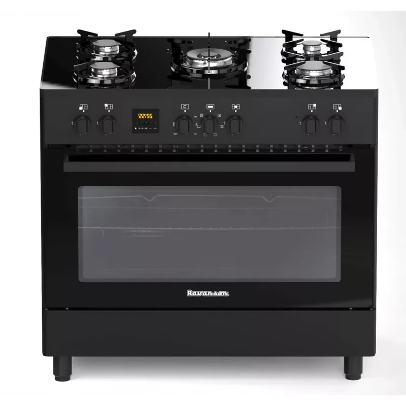 Brīvi stāvoša gāzes/elektriskā plīts Ravanson KWGE-K90, 5 gatavošanas zonām, 90 cm, cepeškrāsns 105 L, skārienjutīga vadība