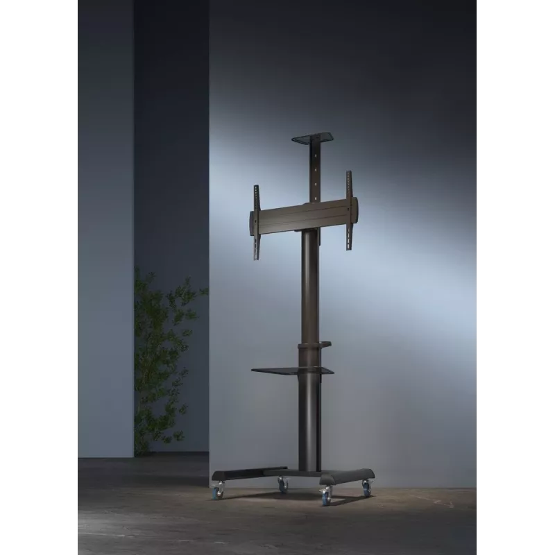 Grīdas TV statīvs Gembird TVS-70T-02 37 collu–70 collu ekrāniem, maks. 70 kg, VESA 200x200–600x400, slīpums ±5°/−12°, regulējams augstums, ritentiņi, kabeļu pārvaldība