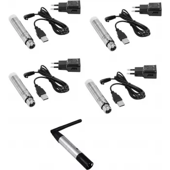 DMX bezvadu komplekts EUROLITE QuickDMX Sender 1x + baterija Receivers 4x (MPN 20000901)