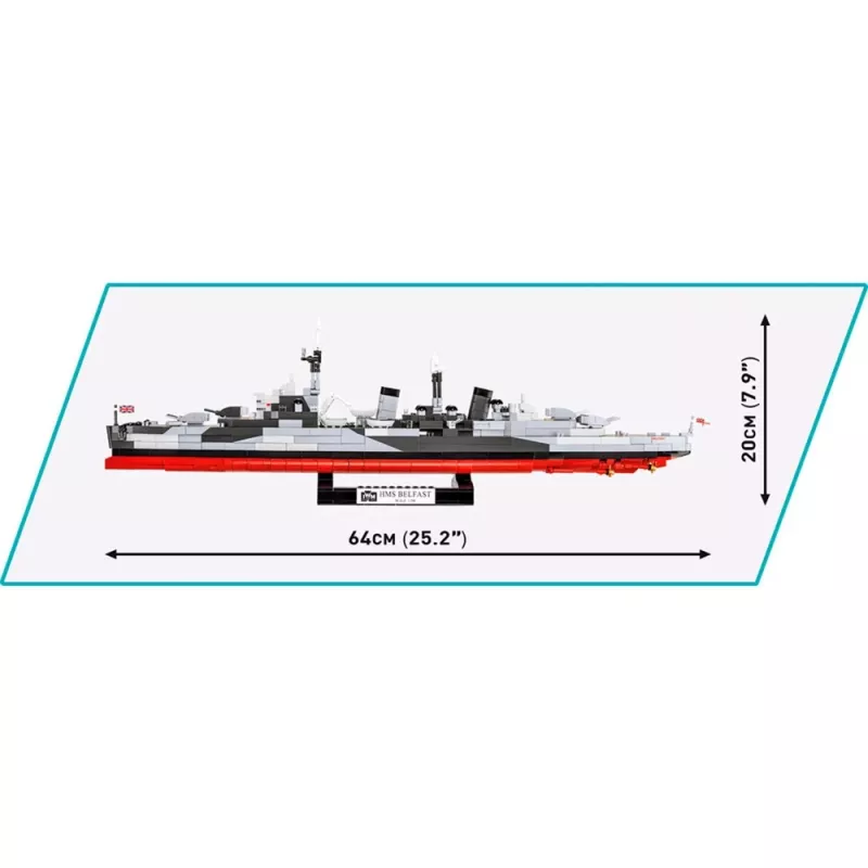 Konstruktors Cobi HMS Belfast 1:300 mēroga modelis COBI-4844, izstādes būvējums vēsturiskajam Karaliskās flotes vieglajam kreiserim