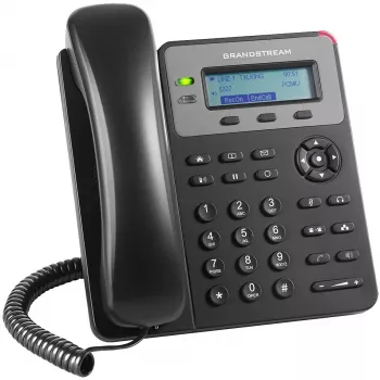 DECT telefons Grandstream GXP1610 — melns, LCD 132×48 px, austiņas (RJ-9), 1 klausule, tālruņu grāmata 500, skaļrunis