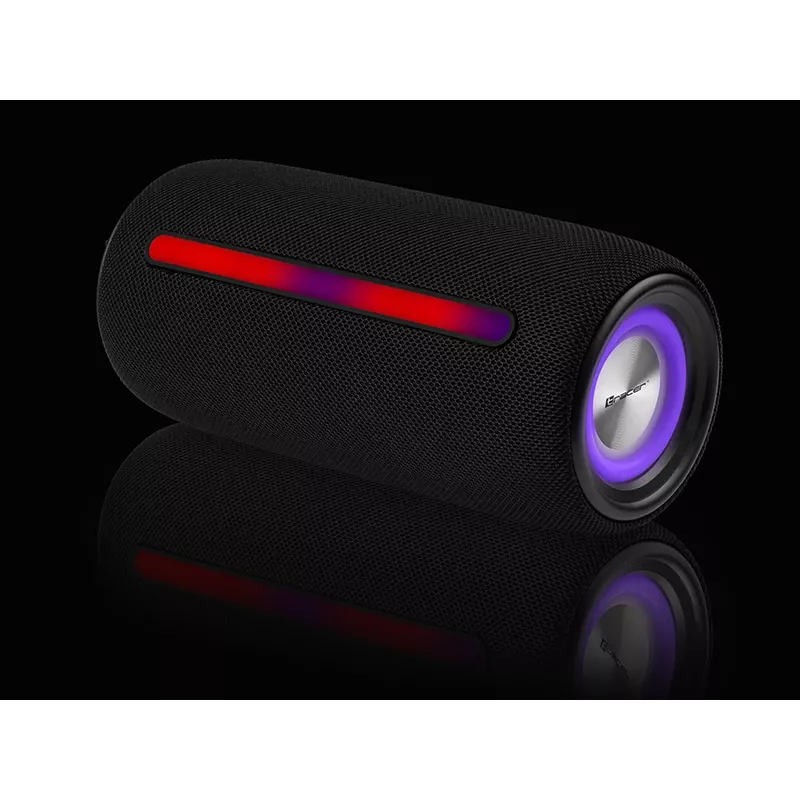 Pārnēsājams stereo skaļrunis TRACER Stripe Melns — 10 W RMS, Bluetooth/vadu, USB-A un USB-C, MicroSD, iebūvēts akumulators (līdz 5 h)