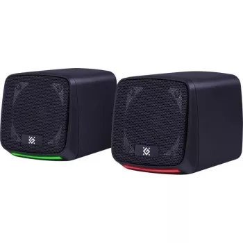 PC skaļruņi DEFENDER J3 2.0 6W LED USB, 2×3W RMS, 90–20000 Hz, 3.5 mm, melni