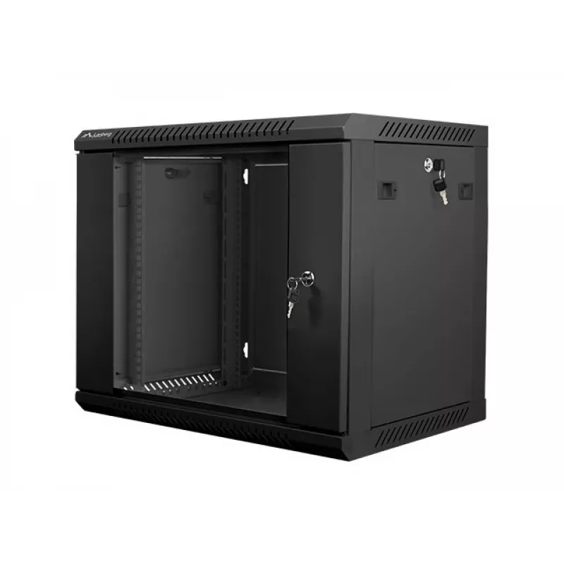 Pie sienas stiprināms statīvs LANBERG 9U (600×450×507 mm) IP20, maks. slodze 60 kg, melns