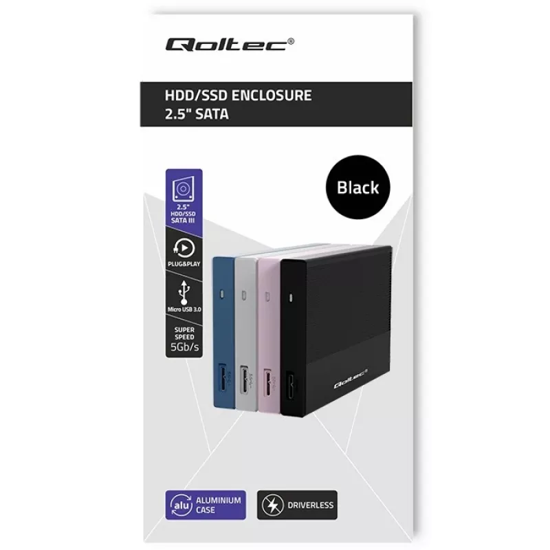 Korpuss 2.5 collu SATA SSD/HDD QOLTEC 52277 USB 3.0