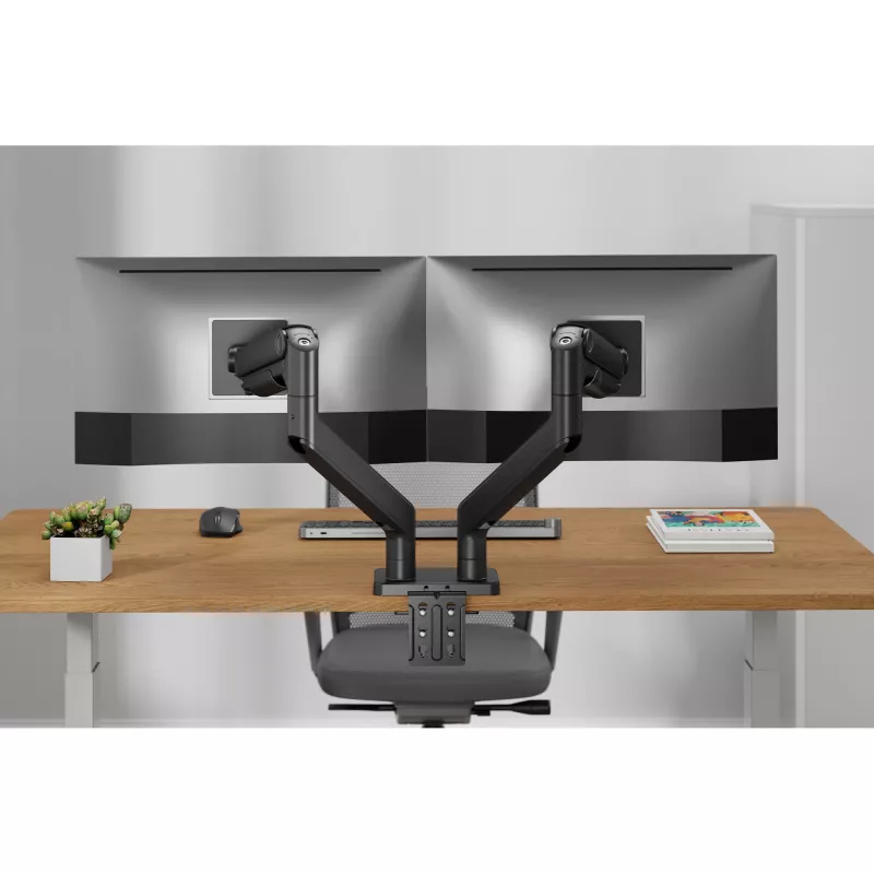 Monitoru stiprinājums DIGITUS dubultais monitoru stiprinājums 2×45 collu ekrāniem, skava, 2×20 kg, VESA 75×75–100×100, slīpums -20–50°