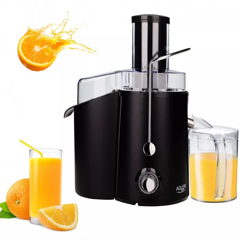Centrifūgas sulu spiede Adler AD 4127 — 1000 W, melna, sulas trauks, 3,9 kg