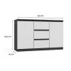 Kumode 2 durvis 3 atvilktnes top e shop M-MP-K-MAL-2D3S-ANTBIA — Antracīta rāmis, Baltas durvis, 1200×750×400 mm