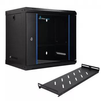 EXTRALINK LITE 9U 530X400 PIENENAMA PIE SIENAS STATĪVU SKAPIS MELNS AR PLAUKTU
