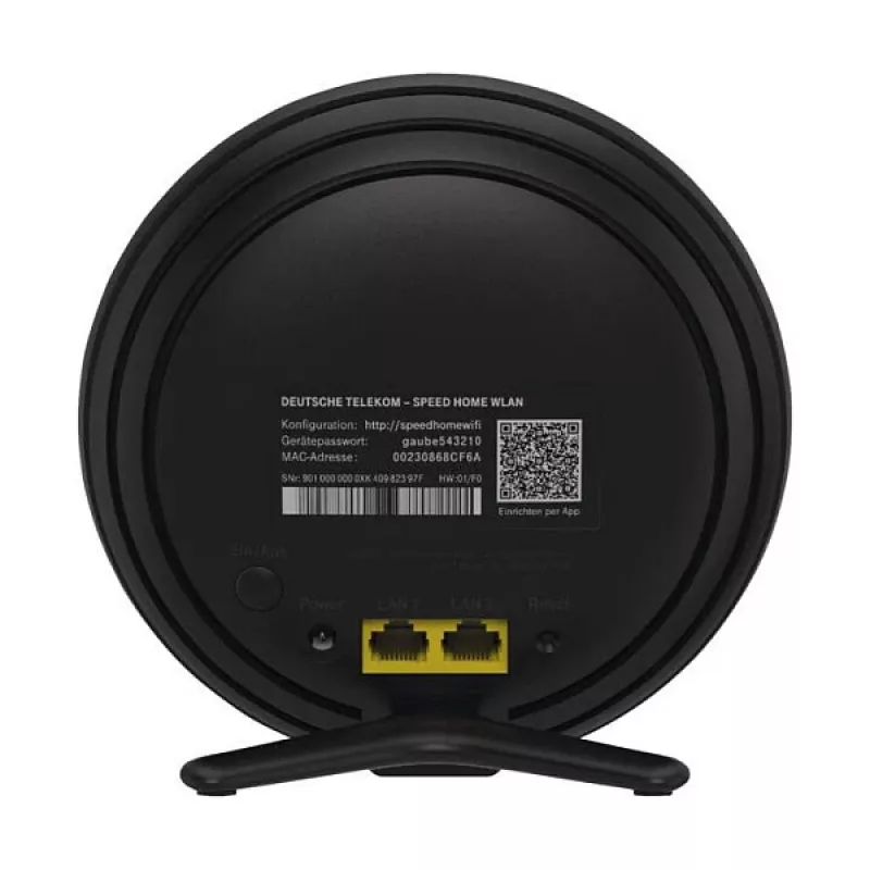 Bezvadu galda/staba maršrutētājs Telekom 40824613 — Divjoslu 2,4/5 GHz, Wi‑Fi 6 (802.11ax), Gigabit Ethernet, iekšējās antenas, melns