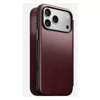 Mobilā tālruņa vāciņš Nomad Modern Leather Folio iPhone 17 Pro Max — āda, TPU, PC, alumīnijs, bordo, 16 cm (6,3 collas)