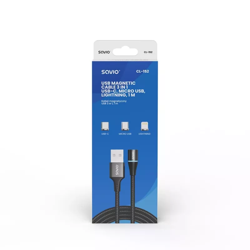 Savio CL-152 USB kabelis 1 m USB 2.0 USB C Micro USB A/Lightning Melns