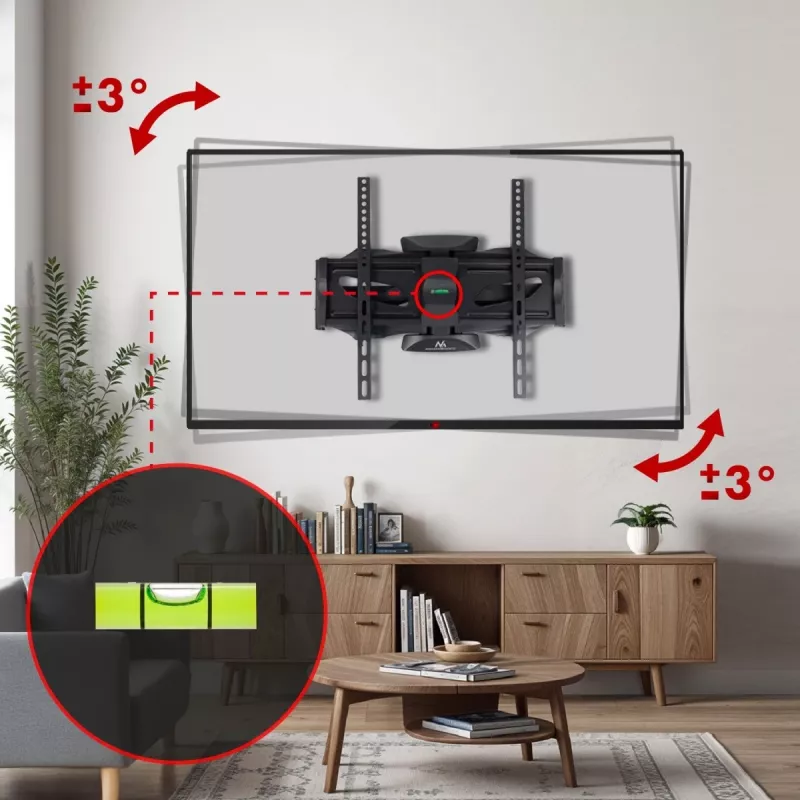 Sienas TV stiprinājums MACLEAN MC-781 ekrāniem no 66 līdz 177,8 cm (26–70 collas), slīpums -12–2°, VESA 100x100–400x400, maks. slodze 45 kg, melns