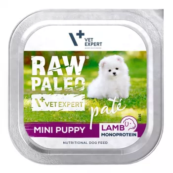 Mitrā suņu barība VETEXPERT RAW PALEO Pâte Mini Puppy Lamb 150 g, pilnvērtīga barība mazo šķirņu kucēniem, 80,5% mitrums