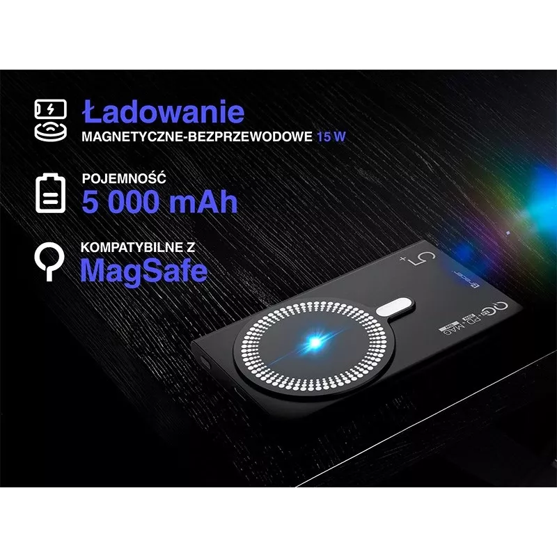 Pārnēsājams lādētājs TRACER AirMag2 — 5000 mAh, MagSafe saderīgs, USB-C PD 20 W, bezvadu uzlāde, 115 g, 1 pieslēgvieta