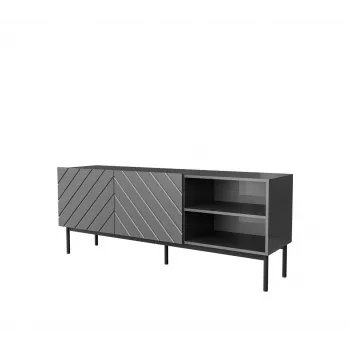 AV/TV skapis cama meble ABETO RTV uz melna tērauda rāmja 150x42x60 cm grafīta/spīdīgi grafīta
