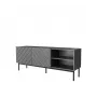 AV/TV skapis cama meble ABETO RTV uz melna tērauda rāmja 150x42x60 cm grafīta/spīdīgi grafīta