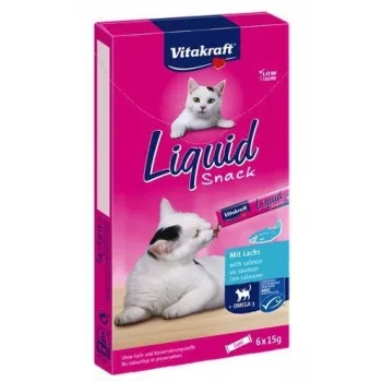 Kaķu našķis Vitakraft Liquid Snack Junior ar vistu, zivīm, cūkgaļu pastas formā 6×15 g, mitrums 88,5%