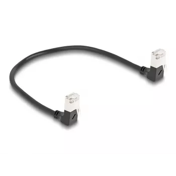 DeLOCK RJ45 tīkla kabelis Cat.6A S/FTP plāns 90° lejupvērsts 0.25 m melns