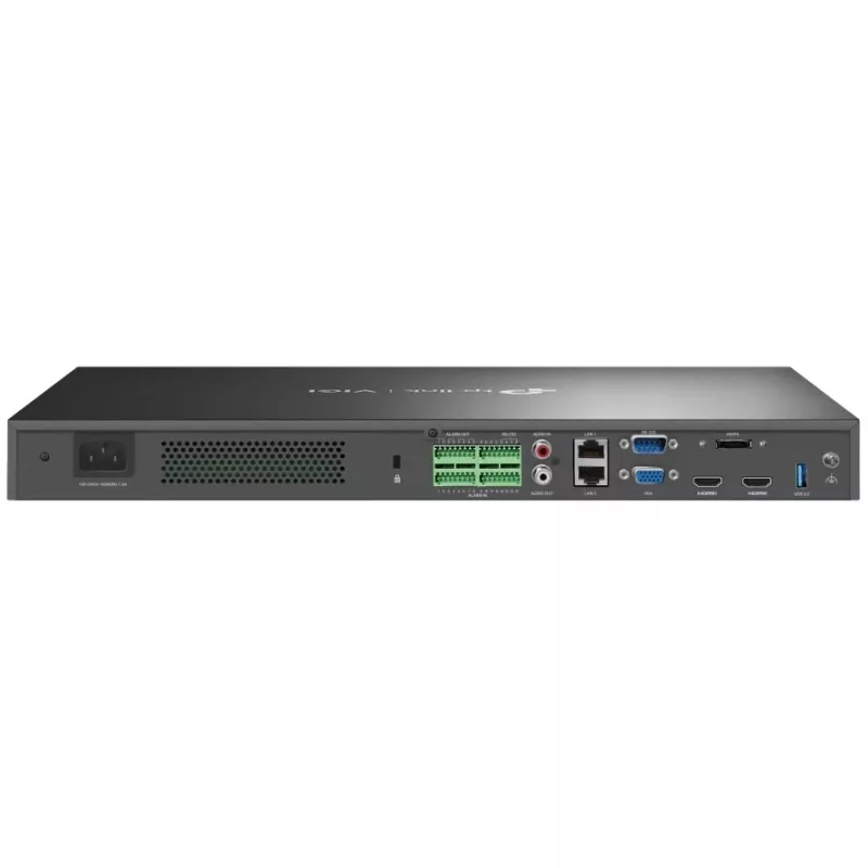 Tīkla video ierakstītājs TP-Link VIGI 64 kanālu NVR, 64 kanālu ieeja, 4K 3840×2160, 16 kanālu atskaņošana, SATA HDD, maks. 64 TB, 2×LAN, USB-A