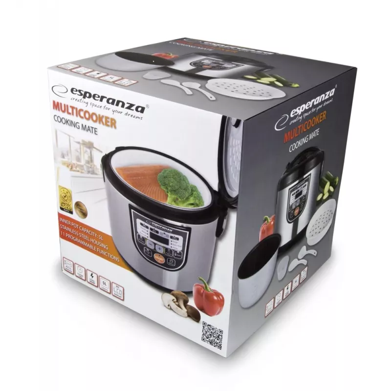 Multivārāmais katls ESPERANZA EKG011, 5 L tilpums, 860 W, melns/nerūsējošais tērauds