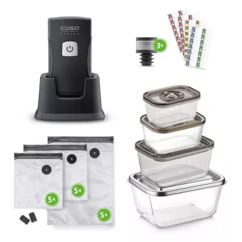 Caso Professional Hand Vacuum Sealer ar Piederumiem | Vacu OneTouch Pro Set | Jauda 20 W | Melns