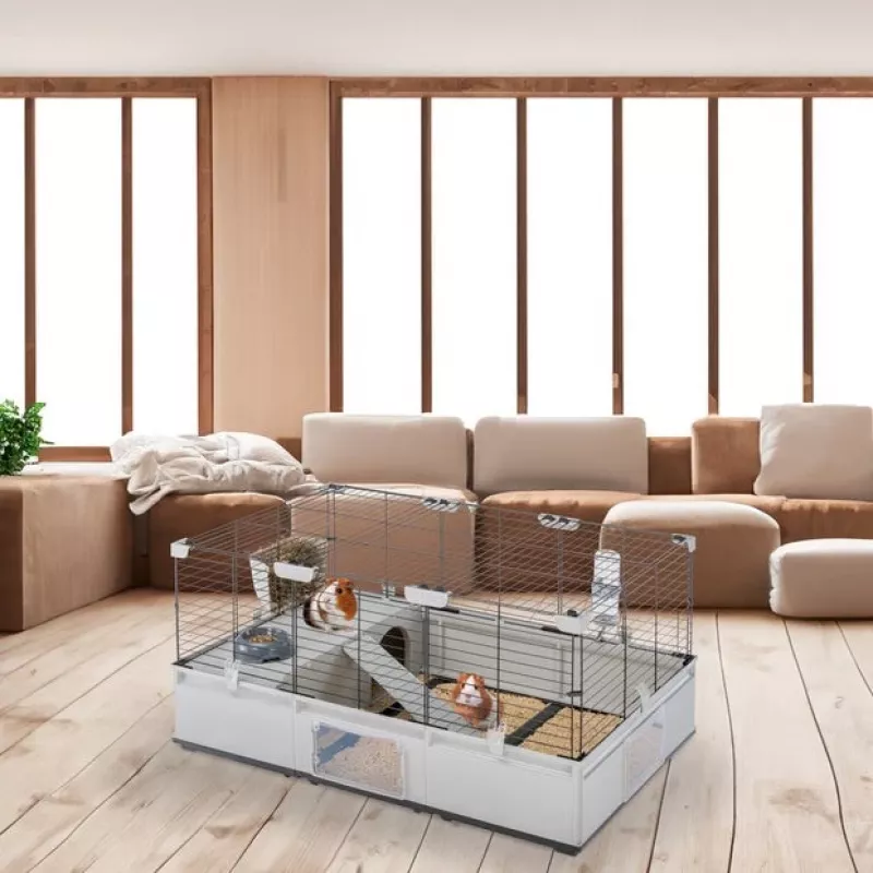 Būris FERPLAST Modular 2 trušiem un jūrascūciņām 109x72x56 cm, metāla, pelēks, stieņu atstatums 23 mm