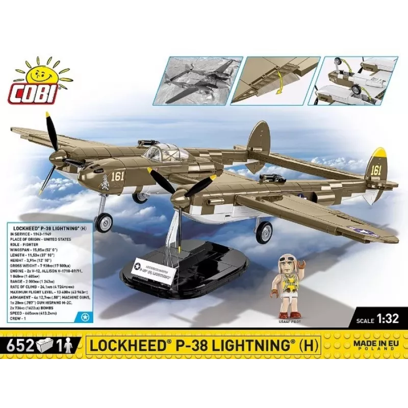 Cobi Building Blocks Lockheed P-38H Lightning komplekts 5763 — mēroga modelis, kolekcionējams lidmašīnas modelis