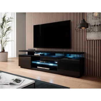 TV skapītis cama meble EVA 180x40x56 cm, melns spīdīgs, MDF virsma, melns rāmis