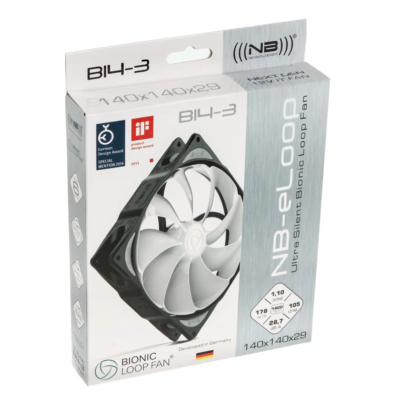 NOISEBLOCKER B14-3 140mm korpusa ventilators - melns