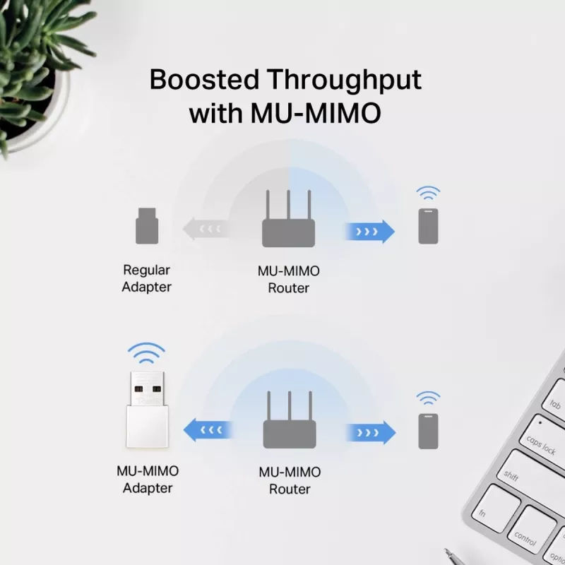 Tīkla USB adapteris MERCUSYS MA30N — Divu joslu Wi‑Fi (2,4/5 GHz), 400/867 Mb/s, USB 2.0, iebūvēta antena, balts