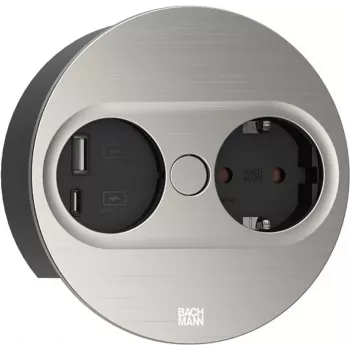 Kontaktligzda F tips Bachmann 946.004 USB A USB C nerūsējošais tērauds