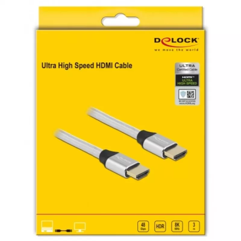 HDMI kabelis DeLOCK Ultra High Speed 48 Gbps 8K 60 Hz sudrabains 3 m