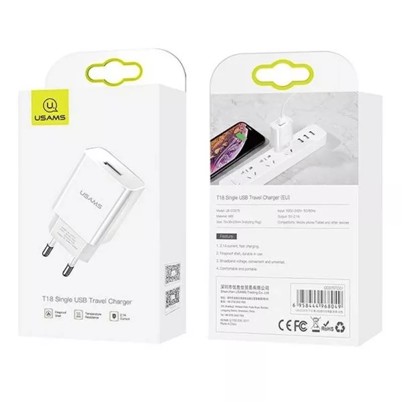 Usams T18 viens USB 2.1A lādētāja galviņa