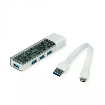 ROLINE mobils USB 3.2 Gen 1 centrmezgls, 4 porti, A+C savienojuma kabelis