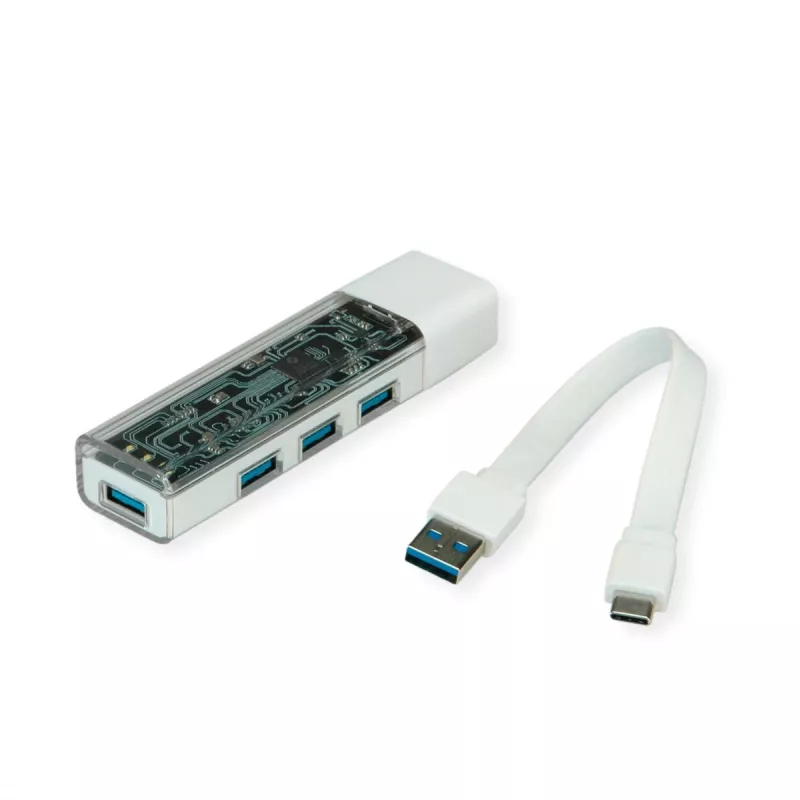 ROLINE mobils USB 3.2 Gen 1 centrmezgls, 4 porti, A+C savienojuma kabelis