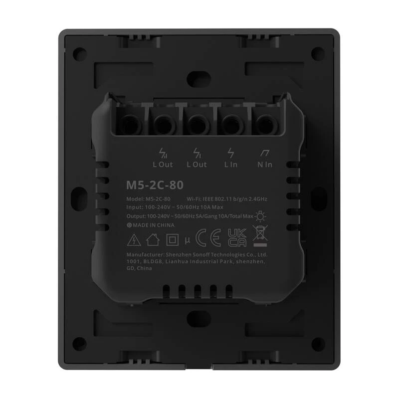 Viedais sienas slēdzis Sonoff M5-2C-80 Wi‑Fi, 2 ķēdēm, modelis M5-2C-80